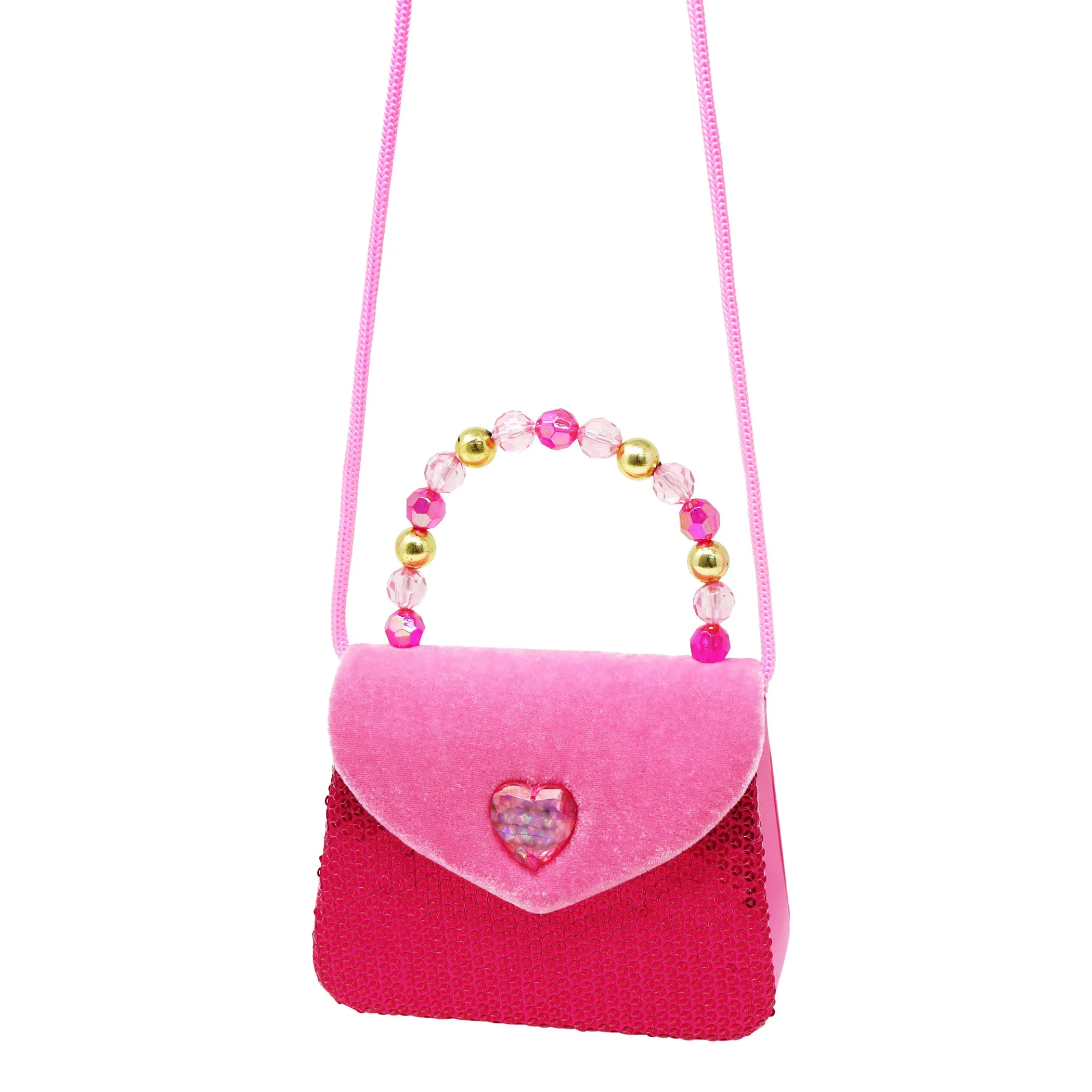 Pink Poppy Princess Rose Velvet & Sequin Handbag With Beaded Handle