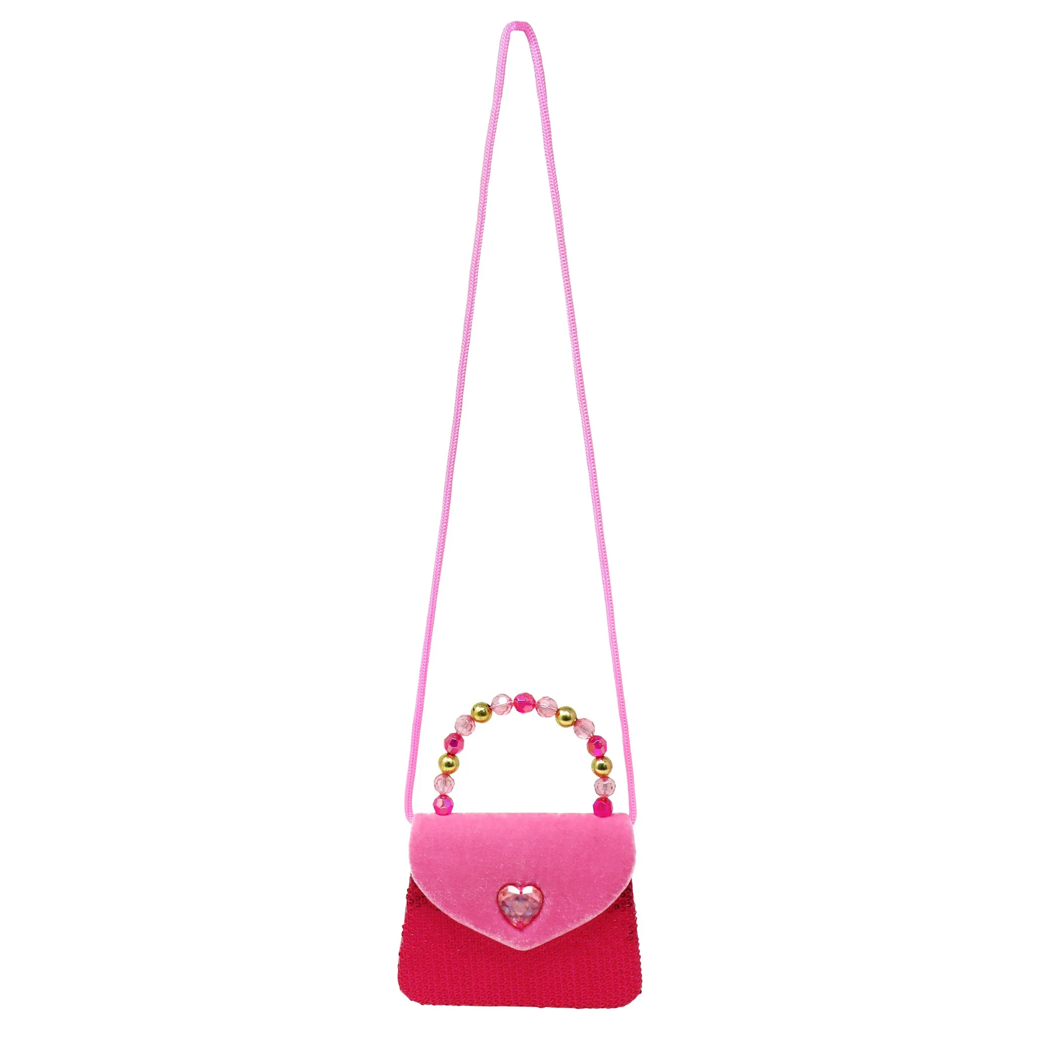 Pink Poppy Princess Rose Velvet & Sequin Handbag With Beaded Handle