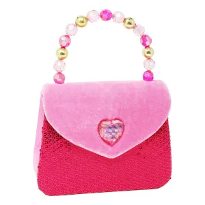 Pink Poppy Princess Rose Velvet & Sequin Handbag With Beaded Handle