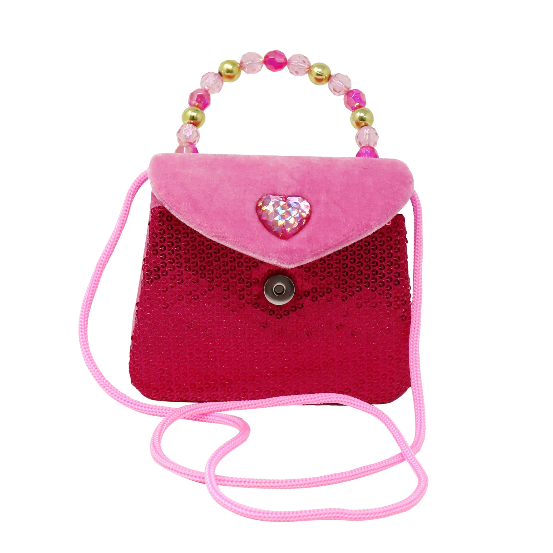 Pink Poppy Princess Rose Velvet & Sequin Handbag With Beaded Handle