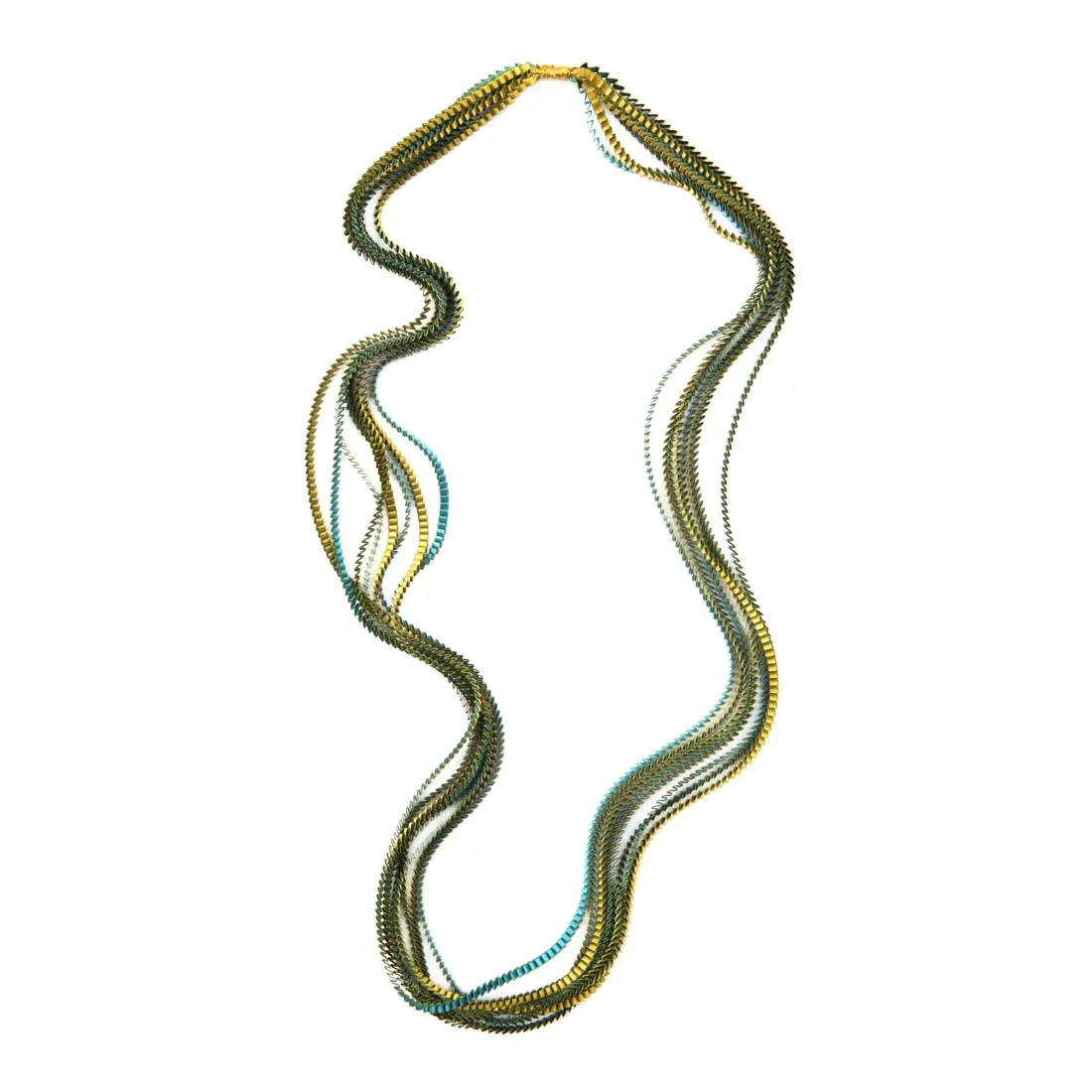 Pleated Green Gold Satin Polyester Necklace