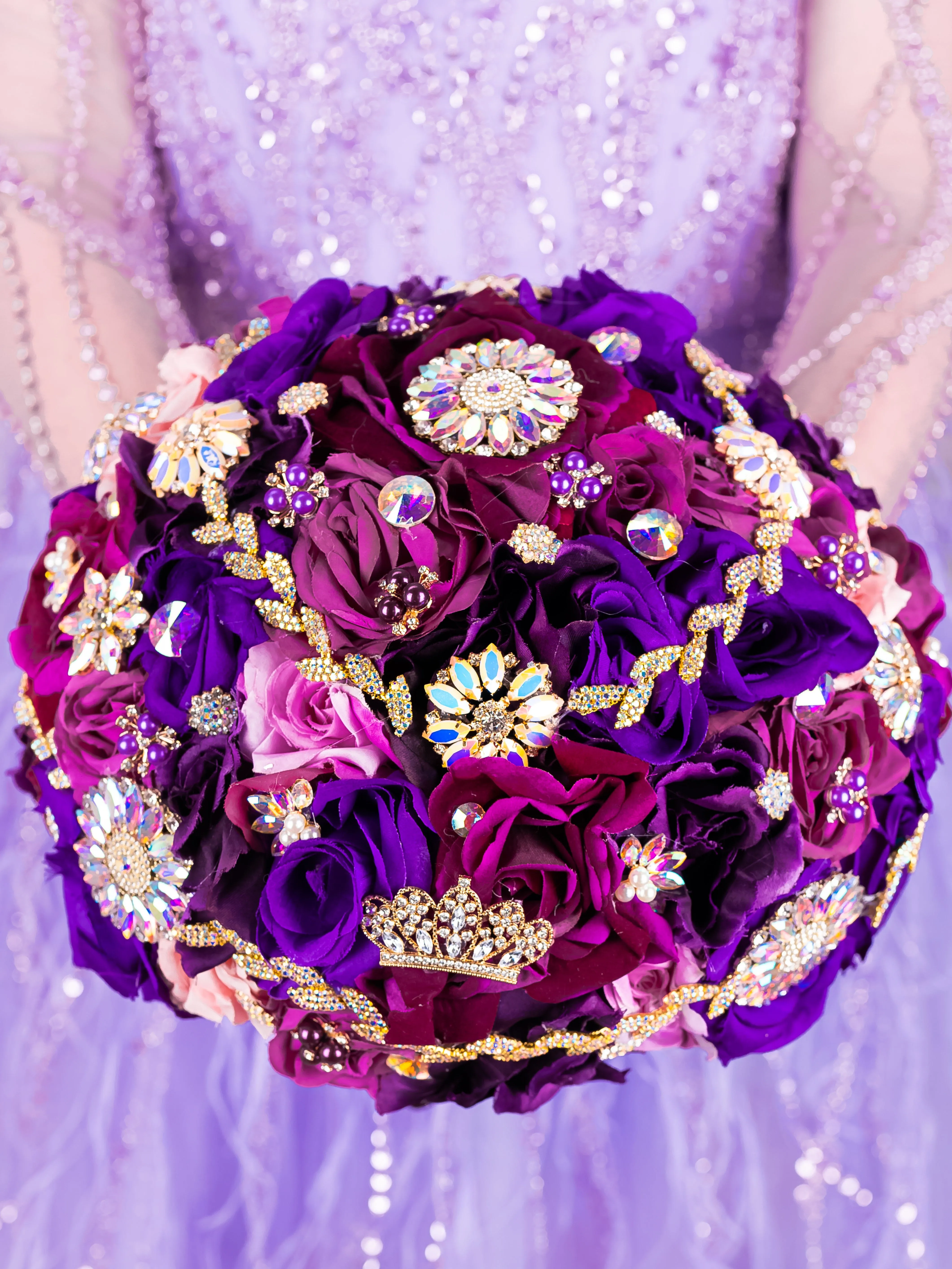 Plum Quinceanera bouquet 9 inches