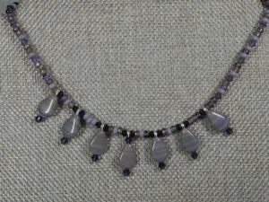 Purple Beaded Choker with Striped Purple Teardrop Bead Dangles