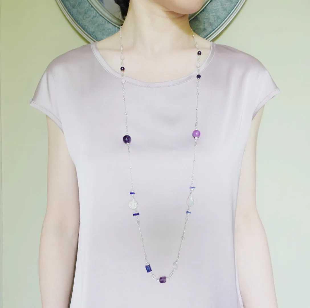 Purple Gemstone Necklace and Earring Set