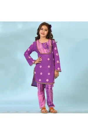 Purple Printed And Gota Detailing Kurta With Pant Set