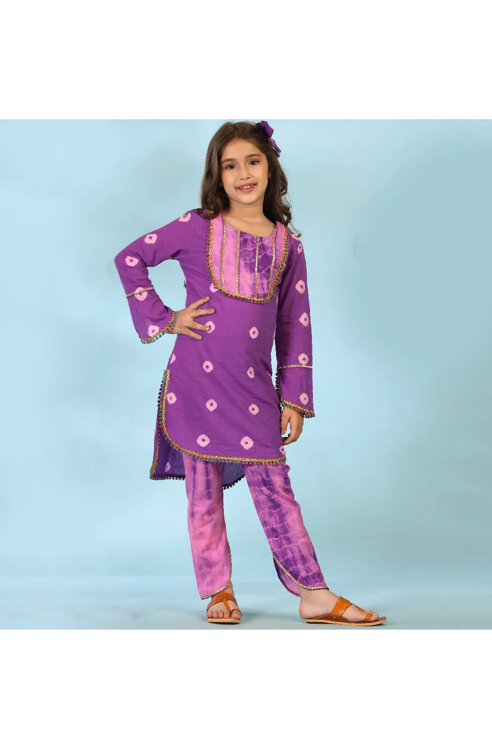 Purple Printed And Gota Detailing Kurta With Pant Set