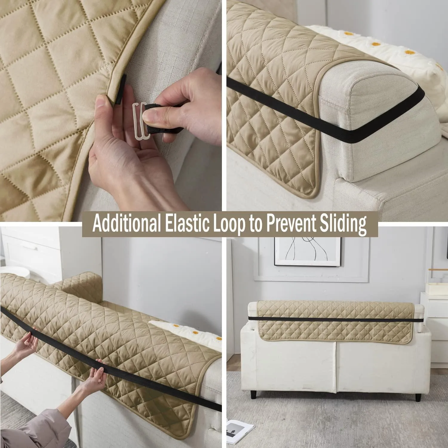 Quilted Polyester Sofa Cover Mat Pet Friendly, Beige