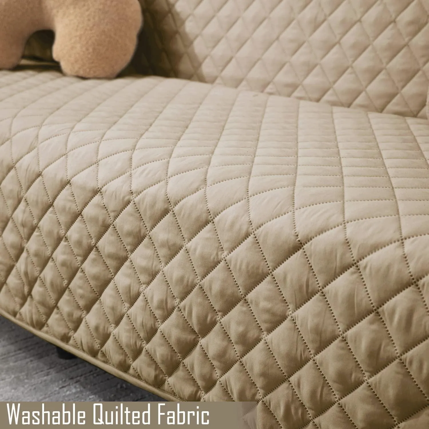 Quilted Polyester Sofa Cover Mat Pet Friendly, Beige