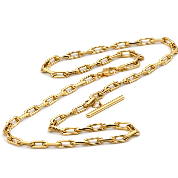 Real Gold Willow T-Bar Rod Hanging with Thick Solid Paper clip Link Necklace 1850 N1416