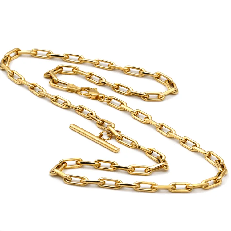 Real Gold Willow T-Bar Rod Hanging with Thick Solid Paper clip Link Necklace 1850 N1416