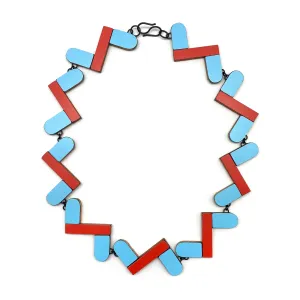 Red and Blue Geometric Necklace