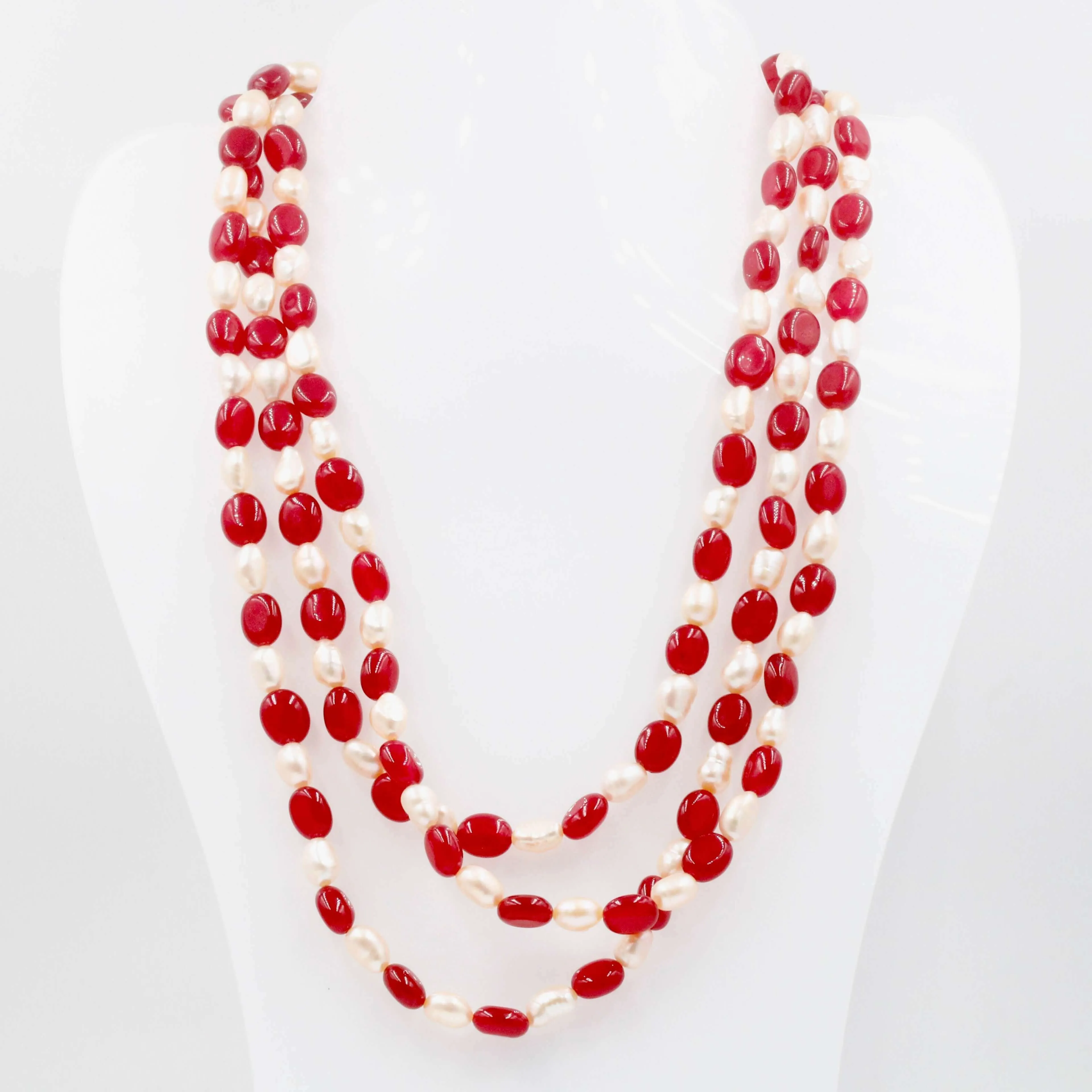 Red Quartz w/ Baroque Pearl Necklace Red Ruby Quartz Necklace Baroque Pearl Fresh Water Pearl Indian Sarafa Necklace SKU: 6143075