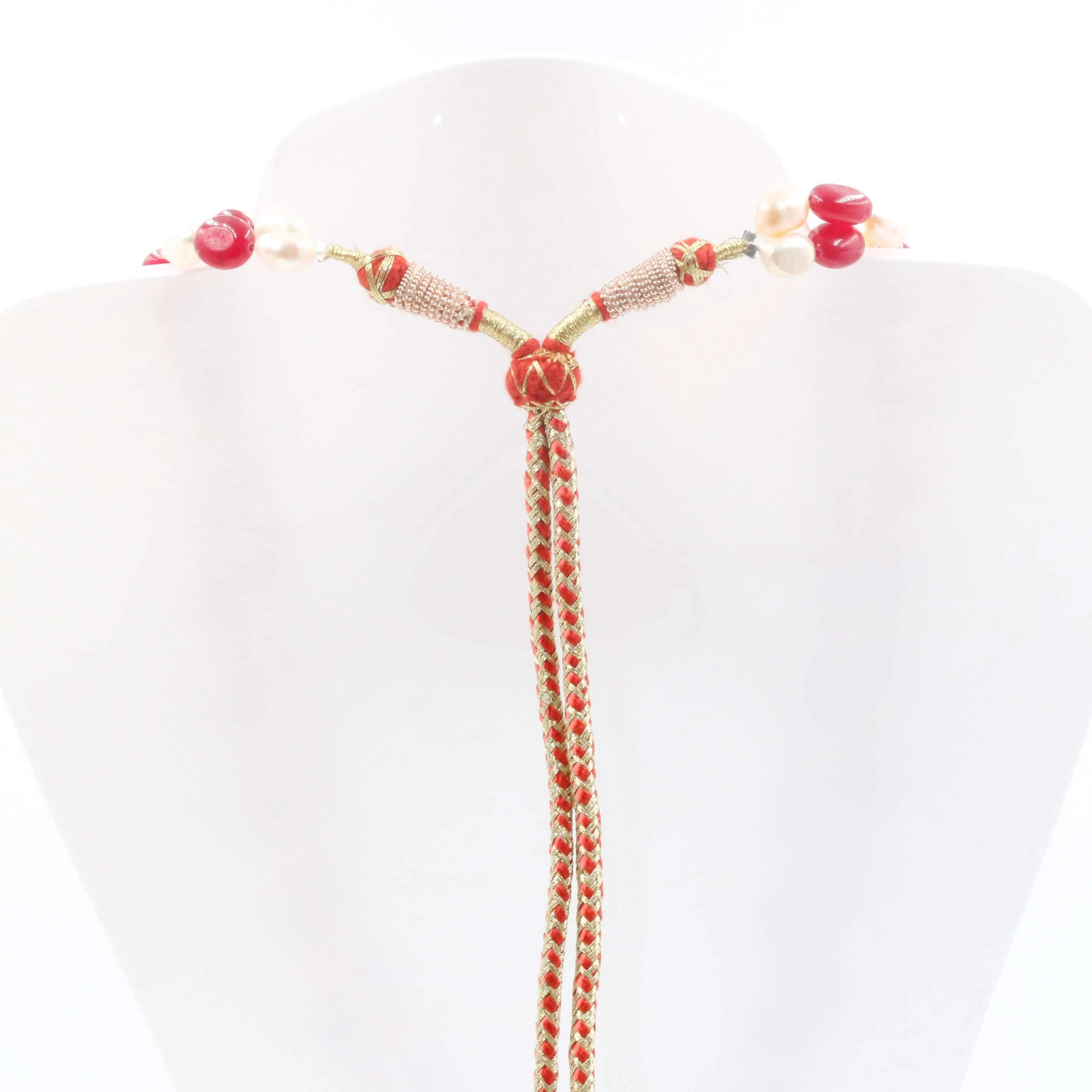 Red Quartz w/ Baroque Pearl Necklace Red Ruby Quartz Necklace Baroque Pearl Fresh Water Pearl Indian Sarafa Necklace SKU: 6143075