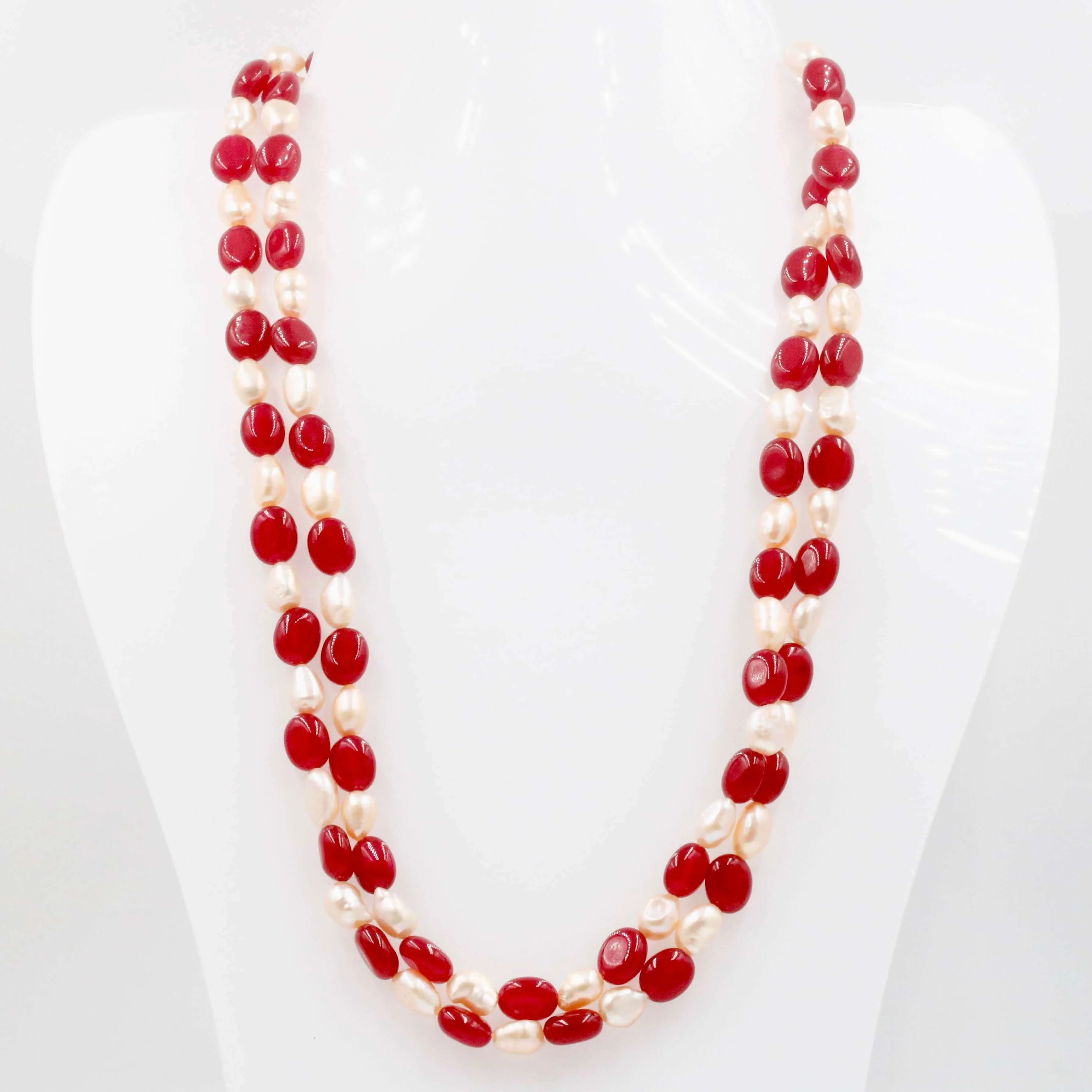 Red Quartz w/ Baroque Pearl Necklace Red Ruby Quartz Necklace Baroque Pearl Fresh Water Pearl Indian Sarafa Necklace SKU: 6143075