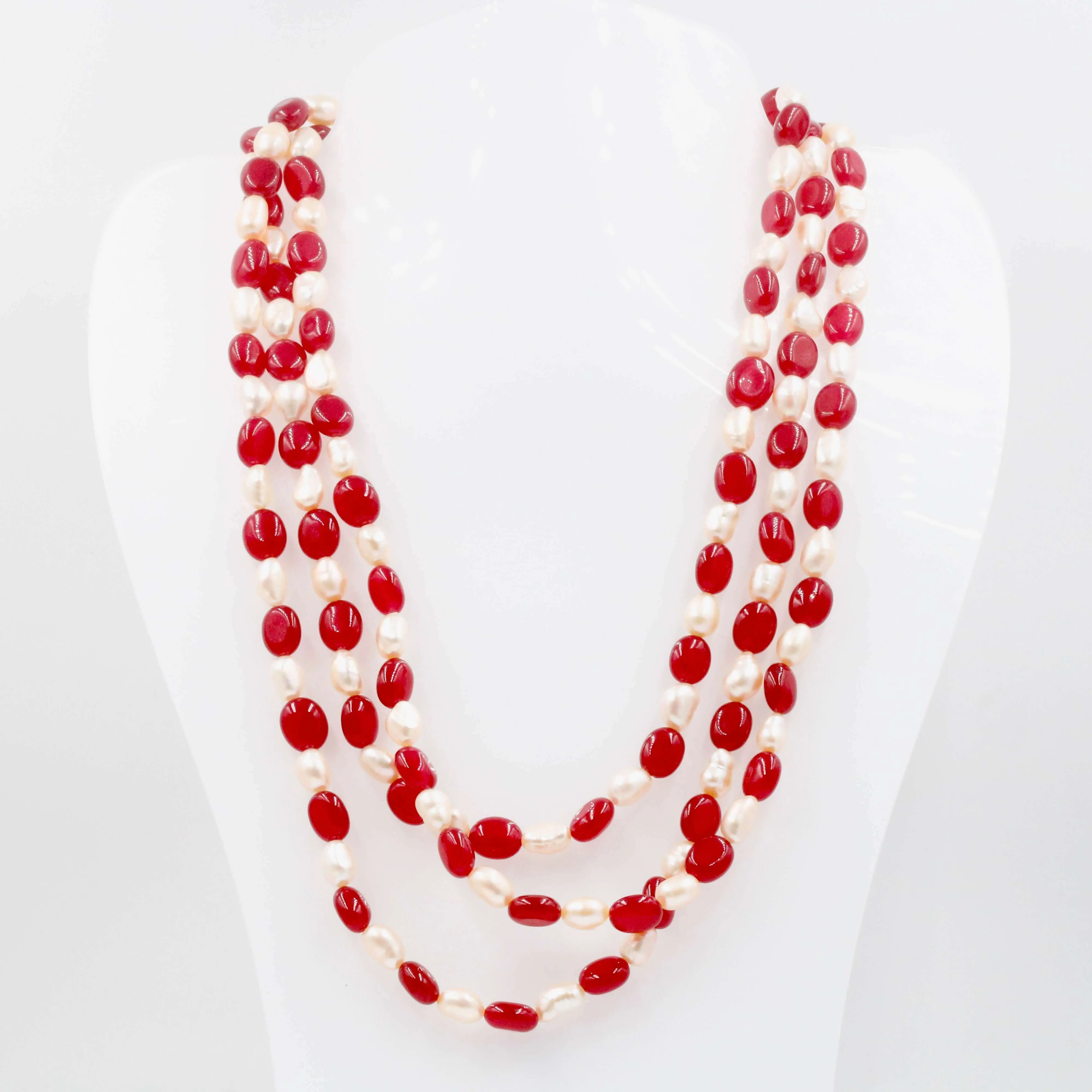 Red Quartz w/ Baroque Pearl Necklace Red Ruby Quartz Necklace Baroque Pearl Fresh Water Pearl Indian Sarafa Necklace SKU: 6143075