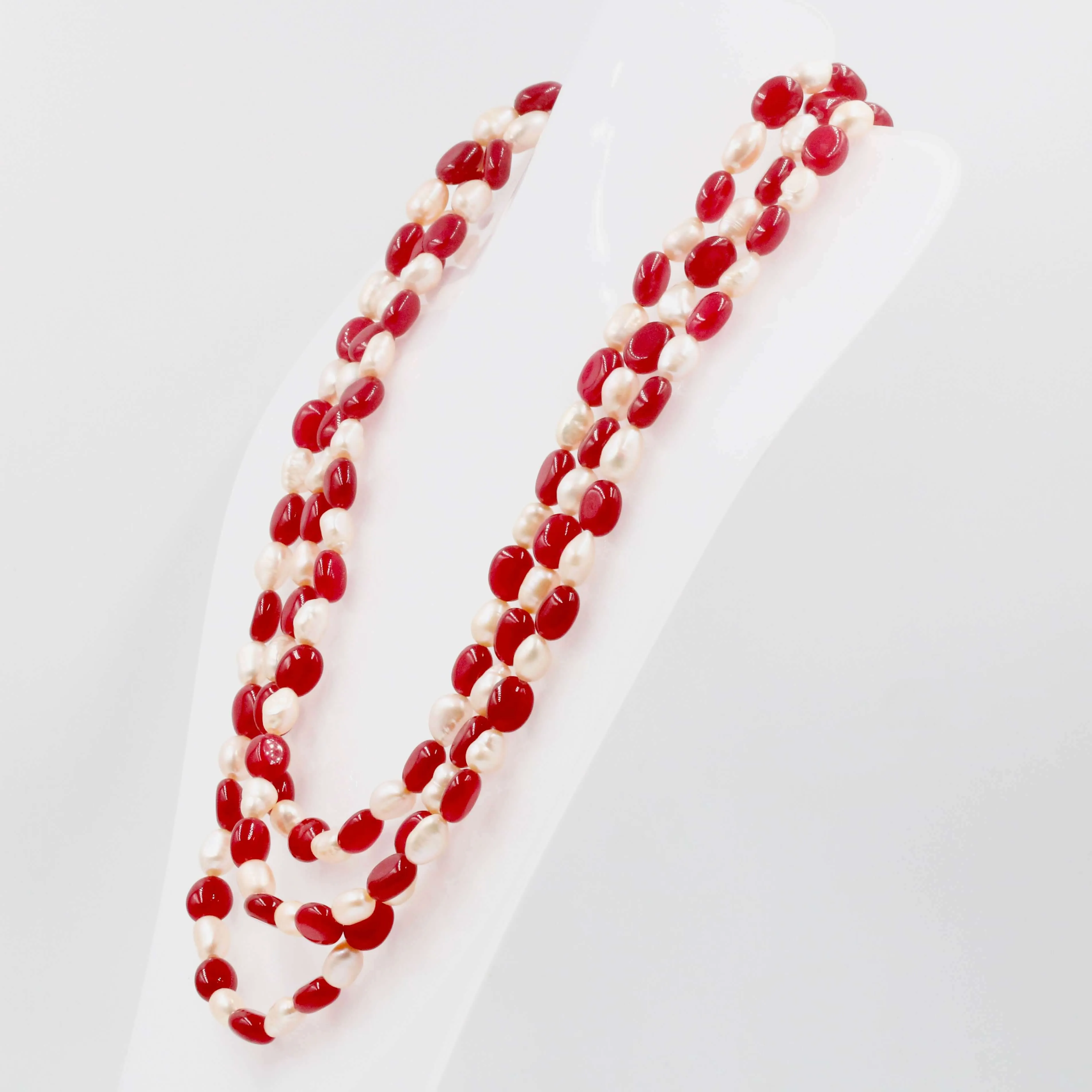 Red Quartz w/ Baroque Pearl Necklace Red Ruby Quartz Necklace Baroque Pearl Fresh Water Pearl Indian Sarafa Necklace SKU: 6143075