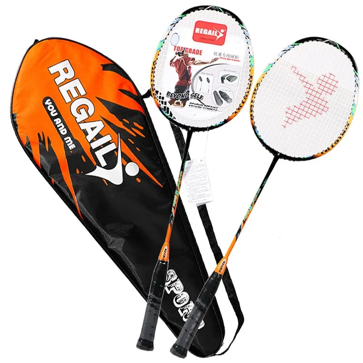 REGAIL 8019 2 PCS Carbon Durable Badminton Racket for Beginners (Orange)