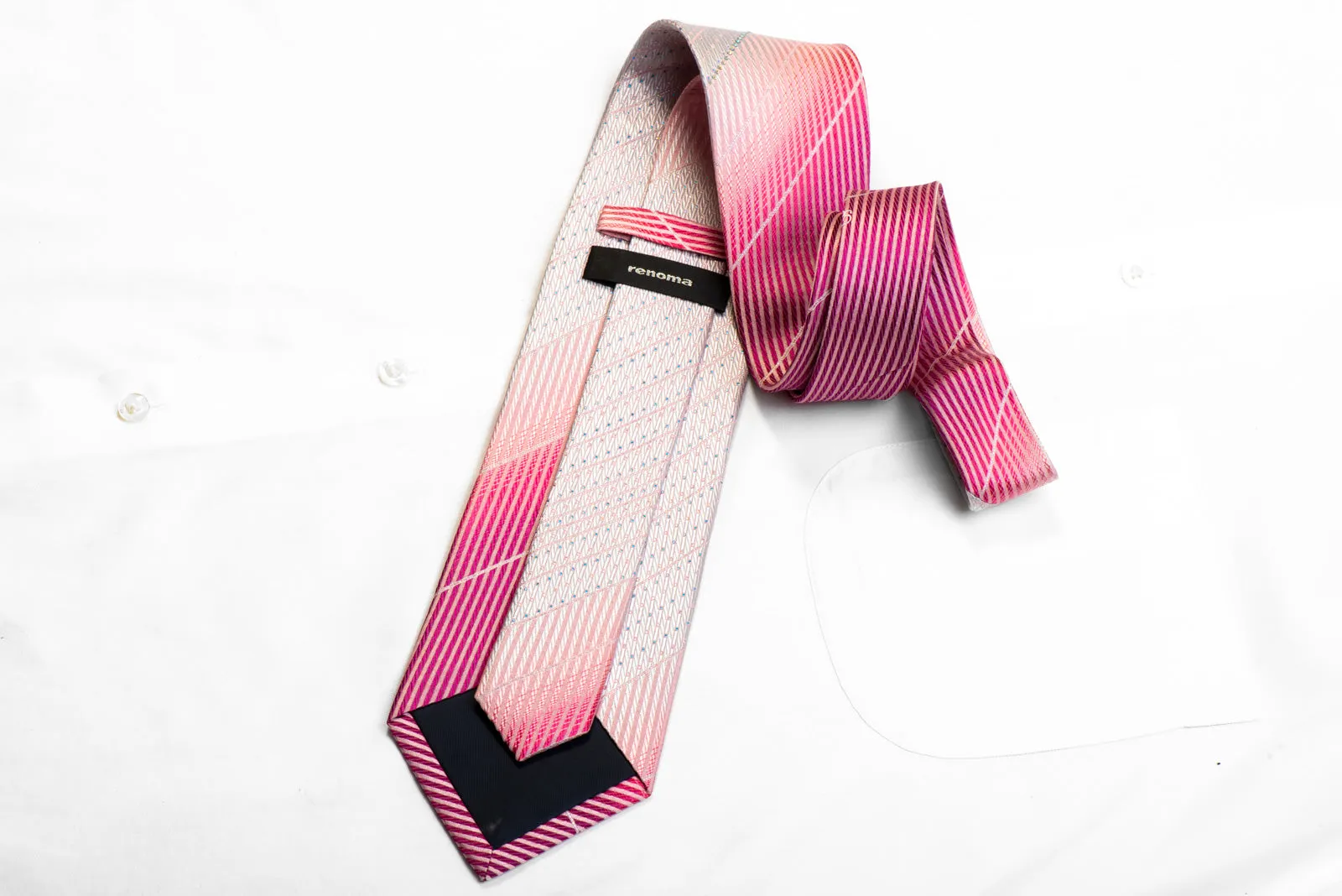 Renoma Rhinestone Silk Necktie Vertical Stripes On Pink With Blue Sparkles