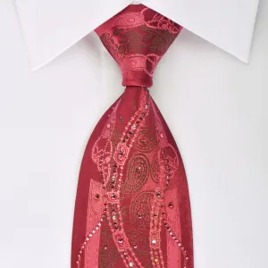 Renoma Silk Necktie Boteh On Burgundy With Rhinestones