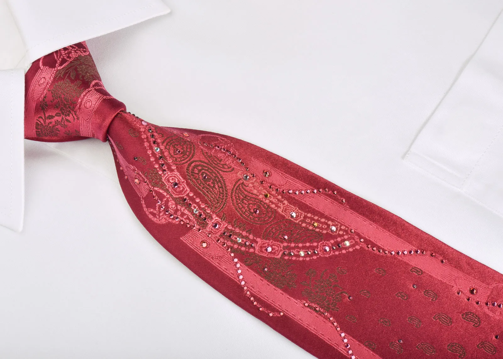 Renoma Silk Necktie Boteh On Burgundy With Rhinestones