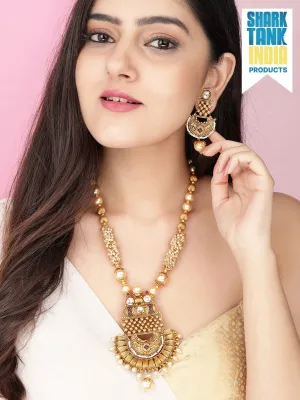 Rubans Gold Plated Heavy Pendant Beige Pearl Necklace Set