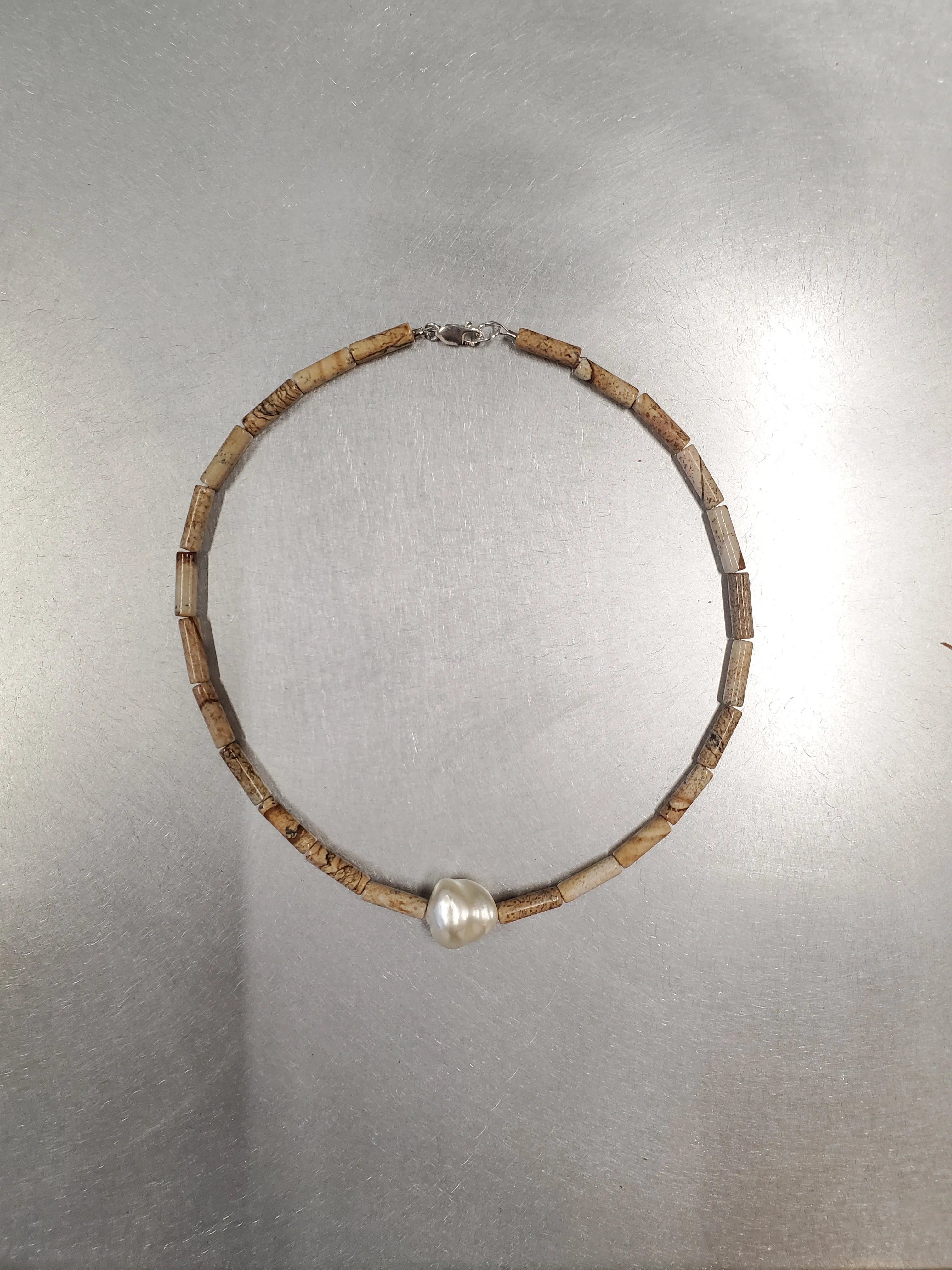 Sand Jasper and Pearl choker