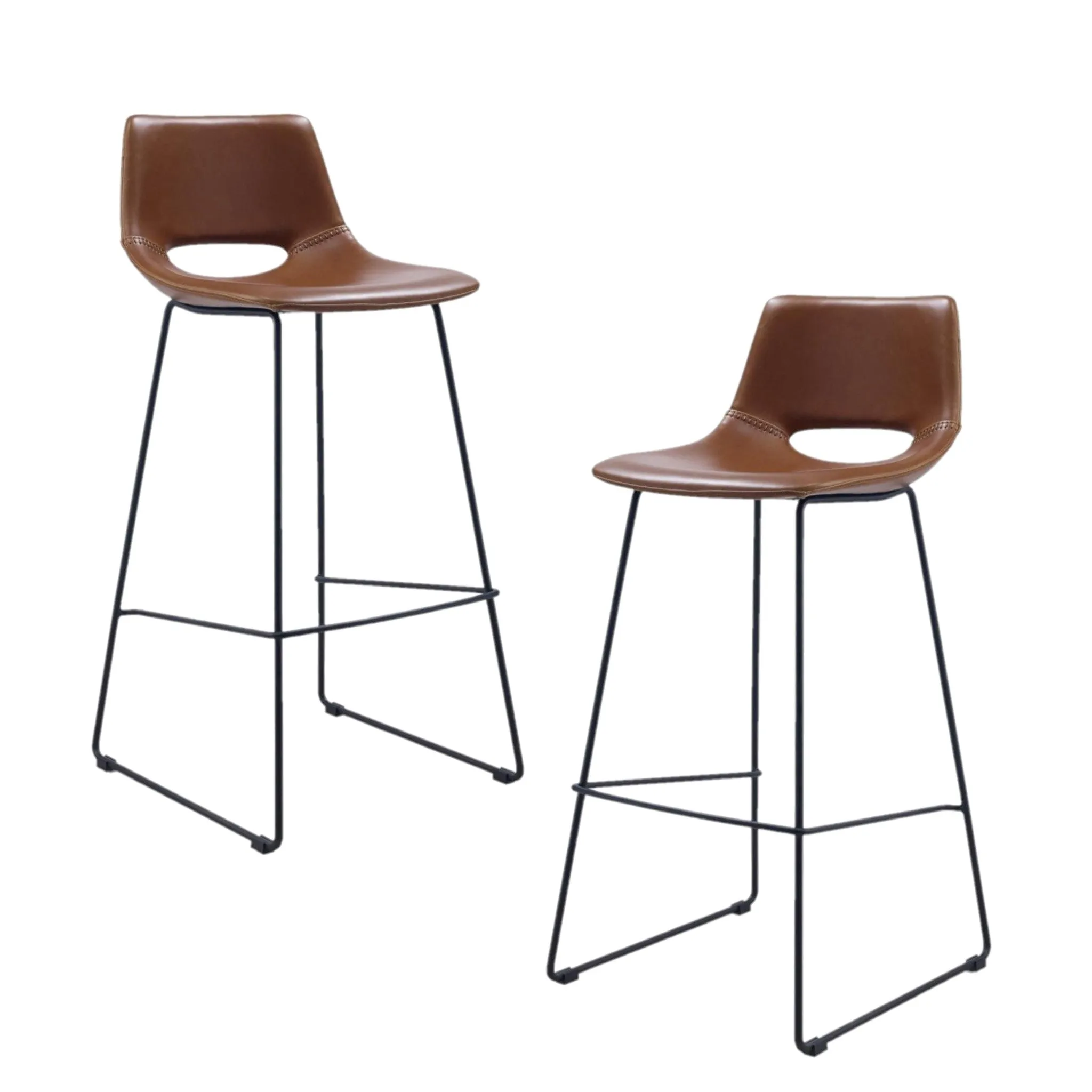 Set of 2 - Bernard Faux Leather Bar Stool - Light Brown