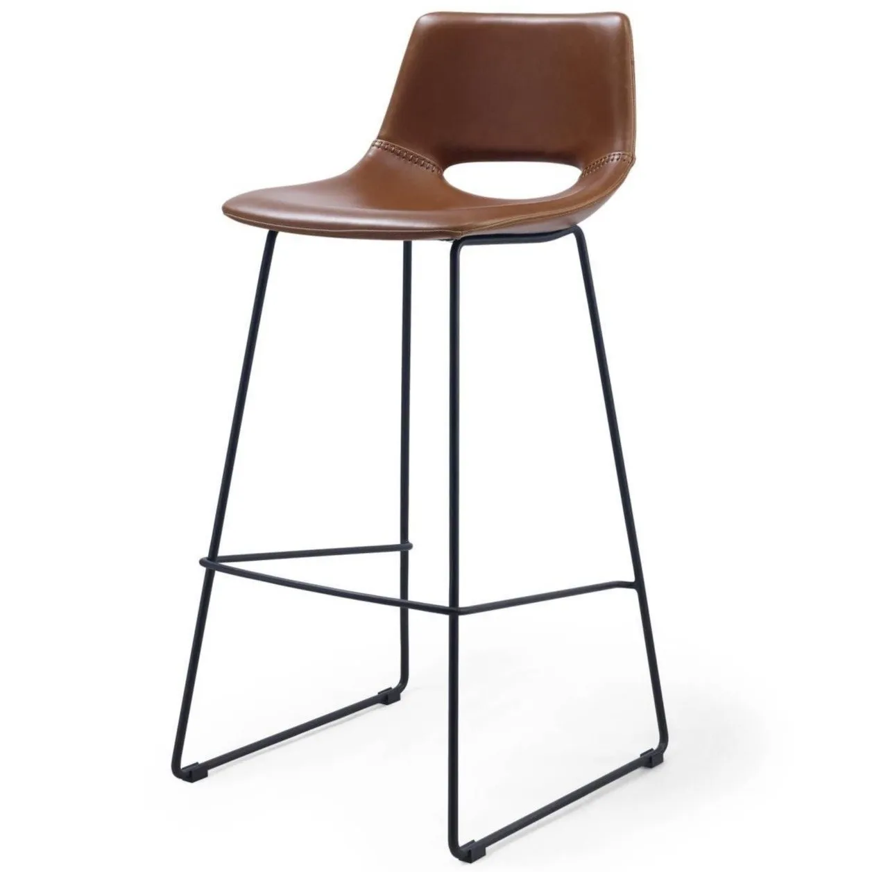 Set of 2 - Bernard Faux Leather Bar Stool - Light Brown