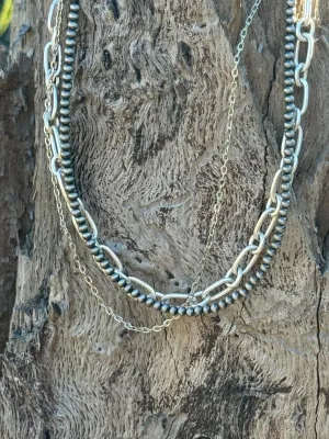 Silver Beads Chain Layer Necklace