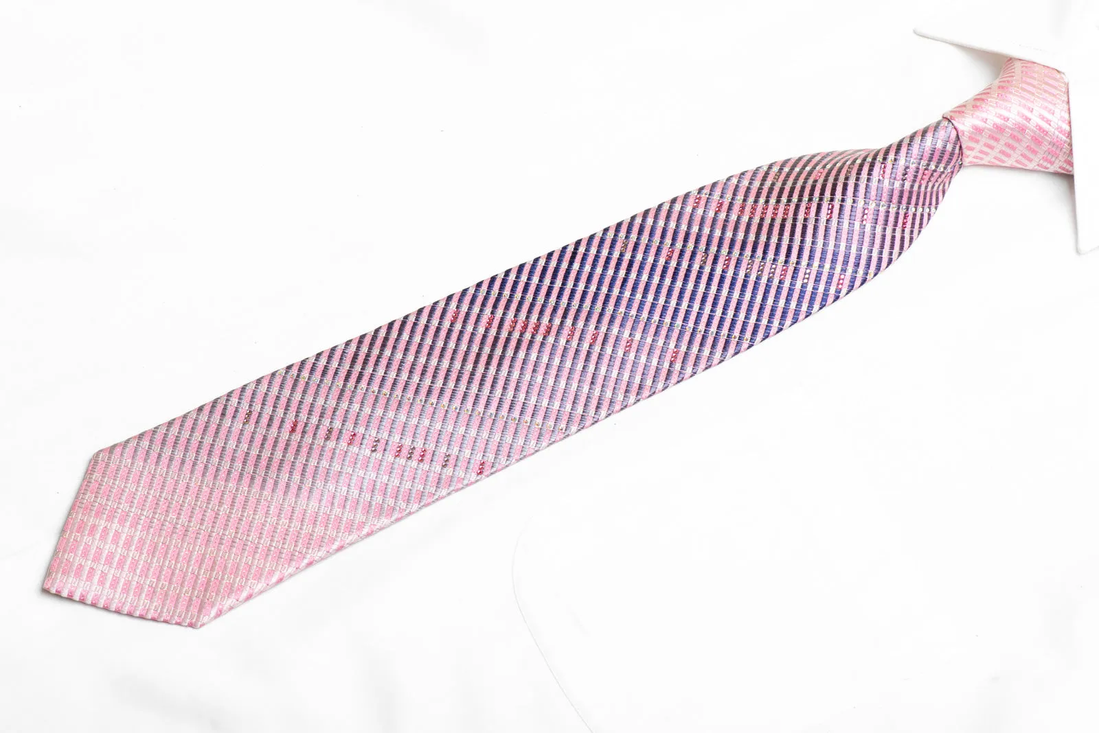 Silver Mauve Pink Striped Rhinestone Tie With Silver Sparkles