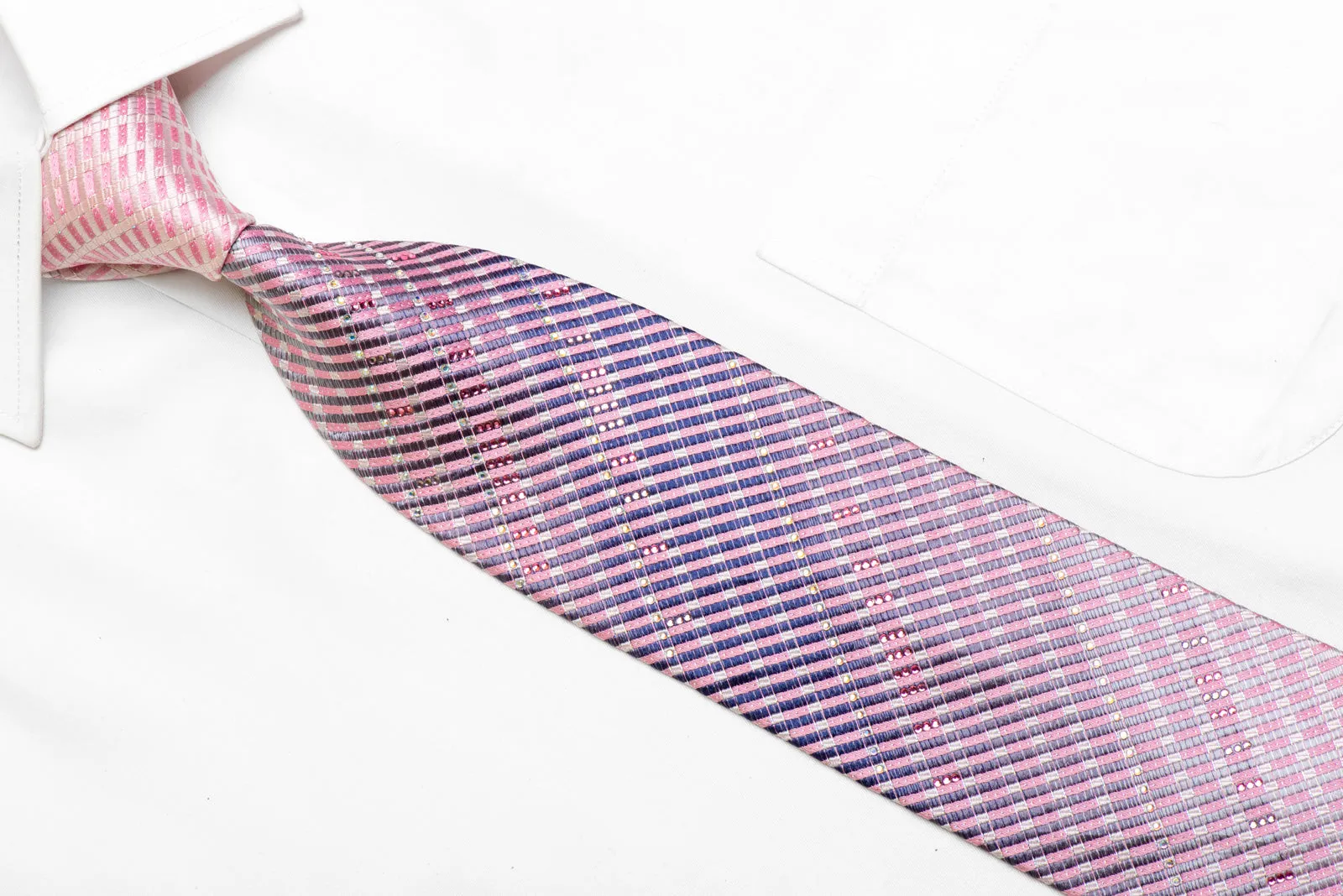 Silver Mauve Pink Striped Rhinestone Tie With Silver Sparkles