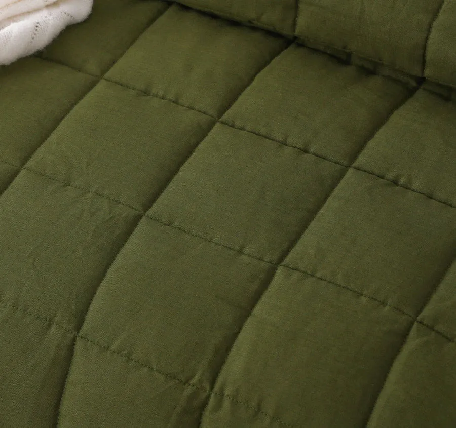 Stonewashed French Linen Coverlet Set Range Olive