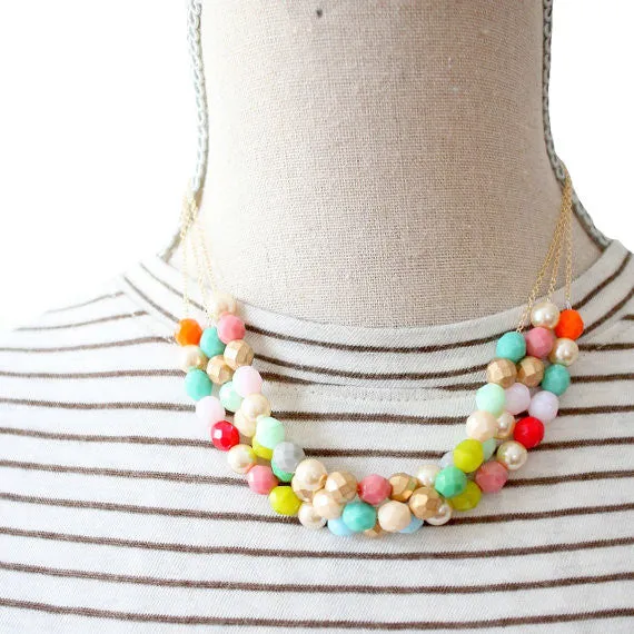 Three Strand Beaded Statement Necklace