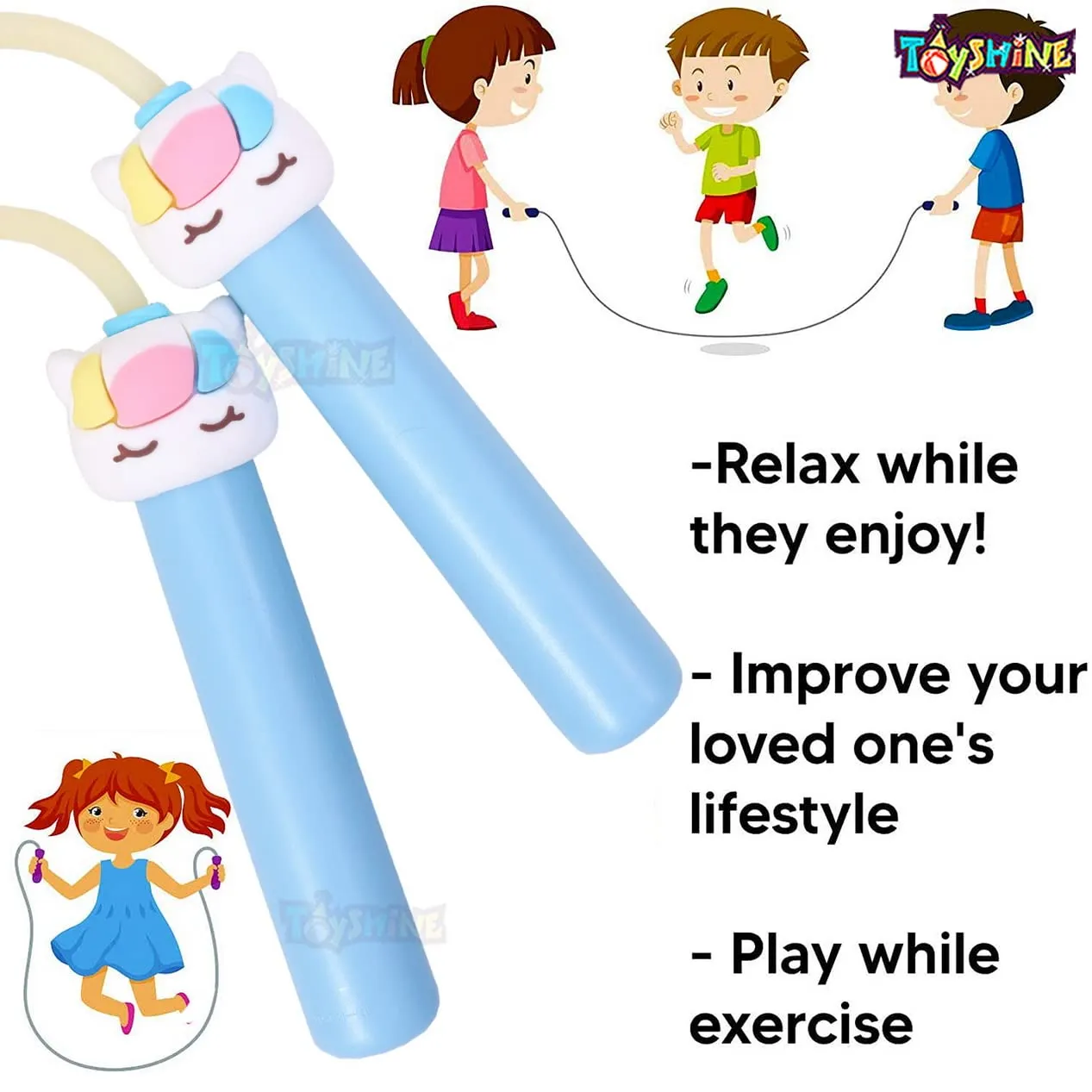 Toyshine Kids Skipping Rope Jump Rope, 6.5 Ft Adjustable Pvc Skipping Rope For Boys And Girls Fitness, Unicorn, Multi