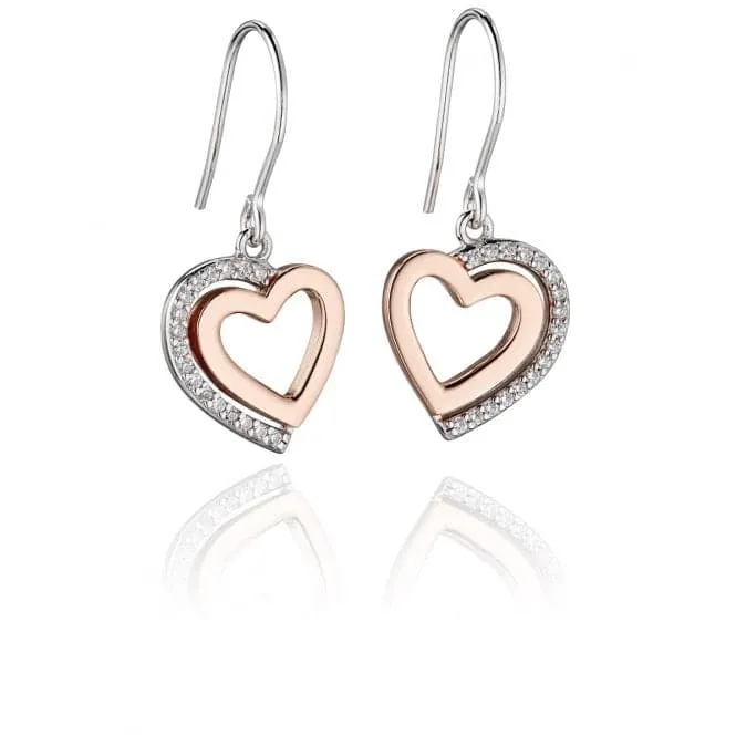 Two Tone Heart Drop Pave Shadow Earrings E5454C