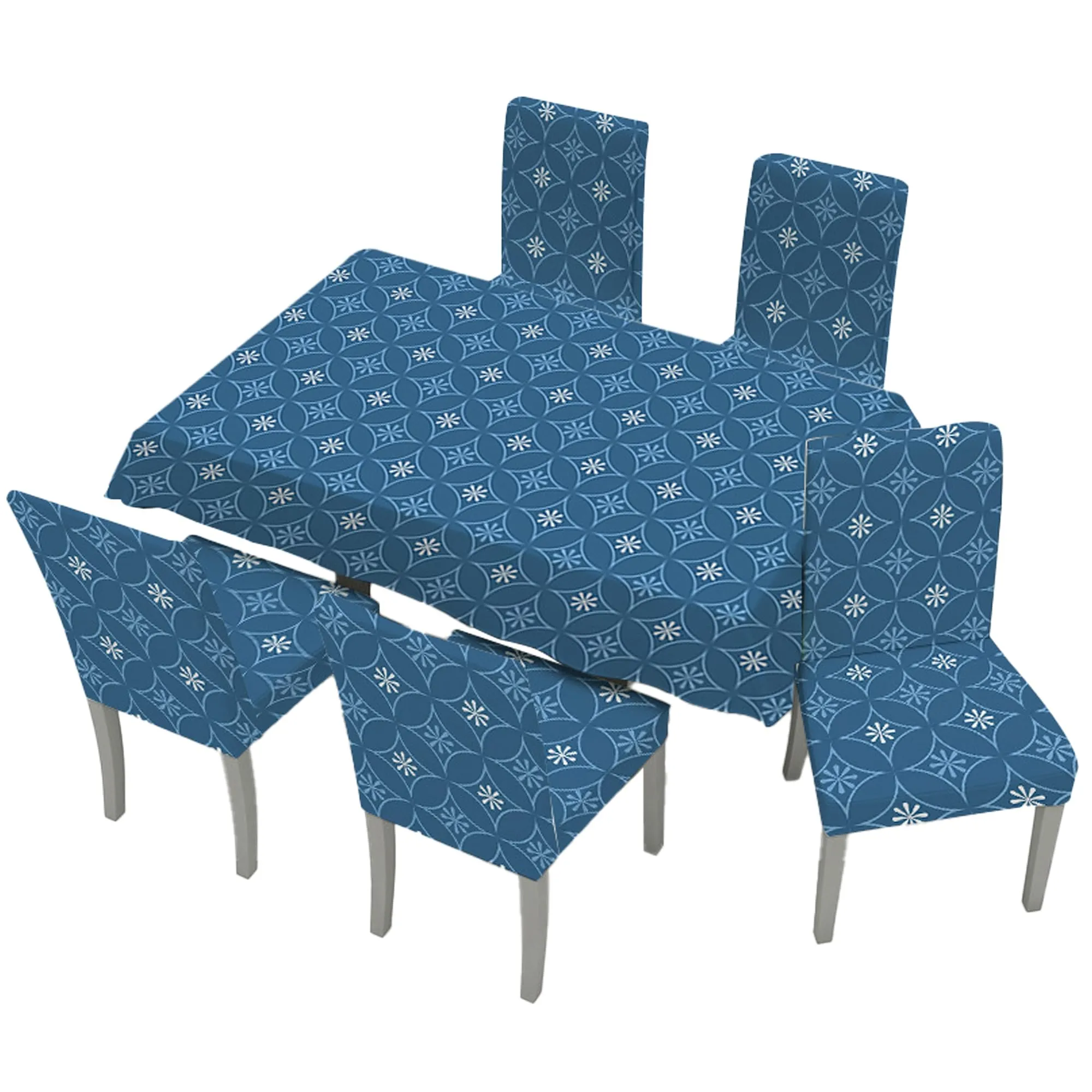 UMAI Dining Table Cloth | Dining Table Cover 6 Seater Cover Set | Water Proof Cloth Dust and Oil Repellent Washable | 6 Chairs 1 Table Cover| Blue