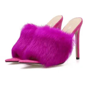 Vibrant Faux Fur Stiletto Mules