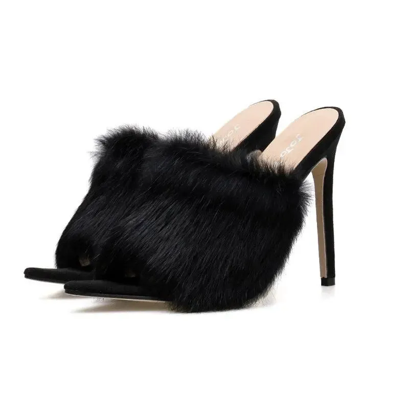 Vibrant Faux Fur Stiletto Mules