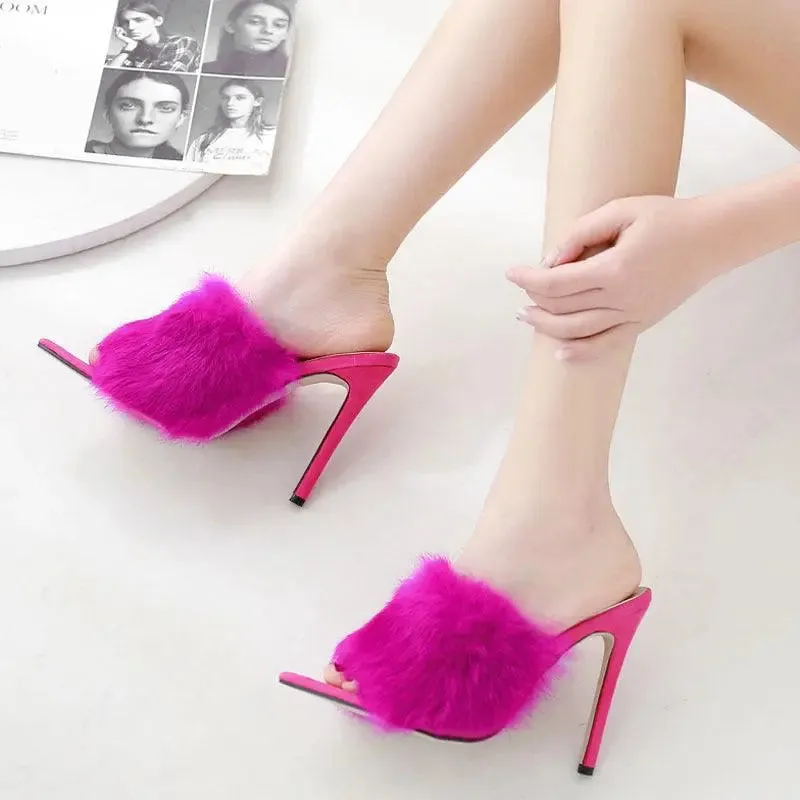 Vibrant Faux Fur Stiletto Mules