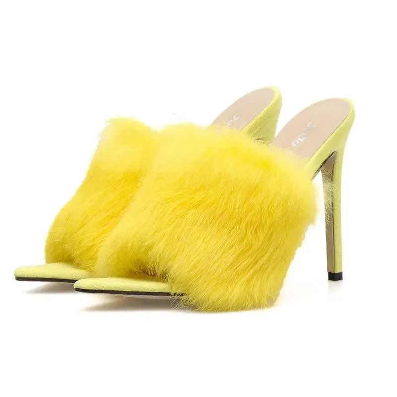 Vibrant Faux Fur Stiletto Mules