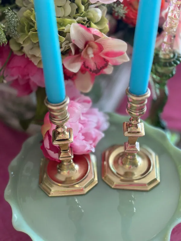 Vintage Brass Candlesticks, Pair, Octagon Base