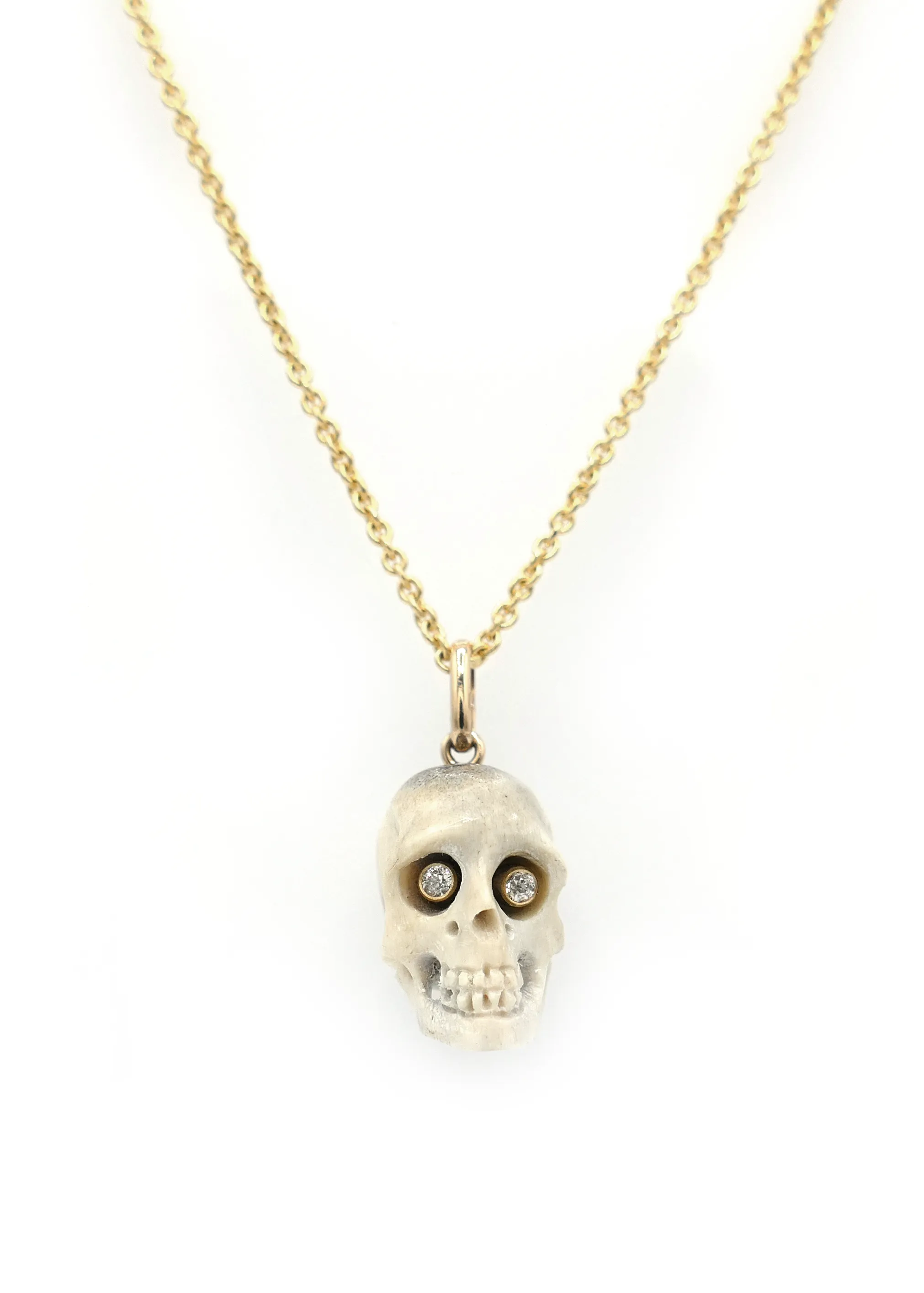 Vintage Charms Necklace in 14K Gold with Diamond Eye Skull Charm