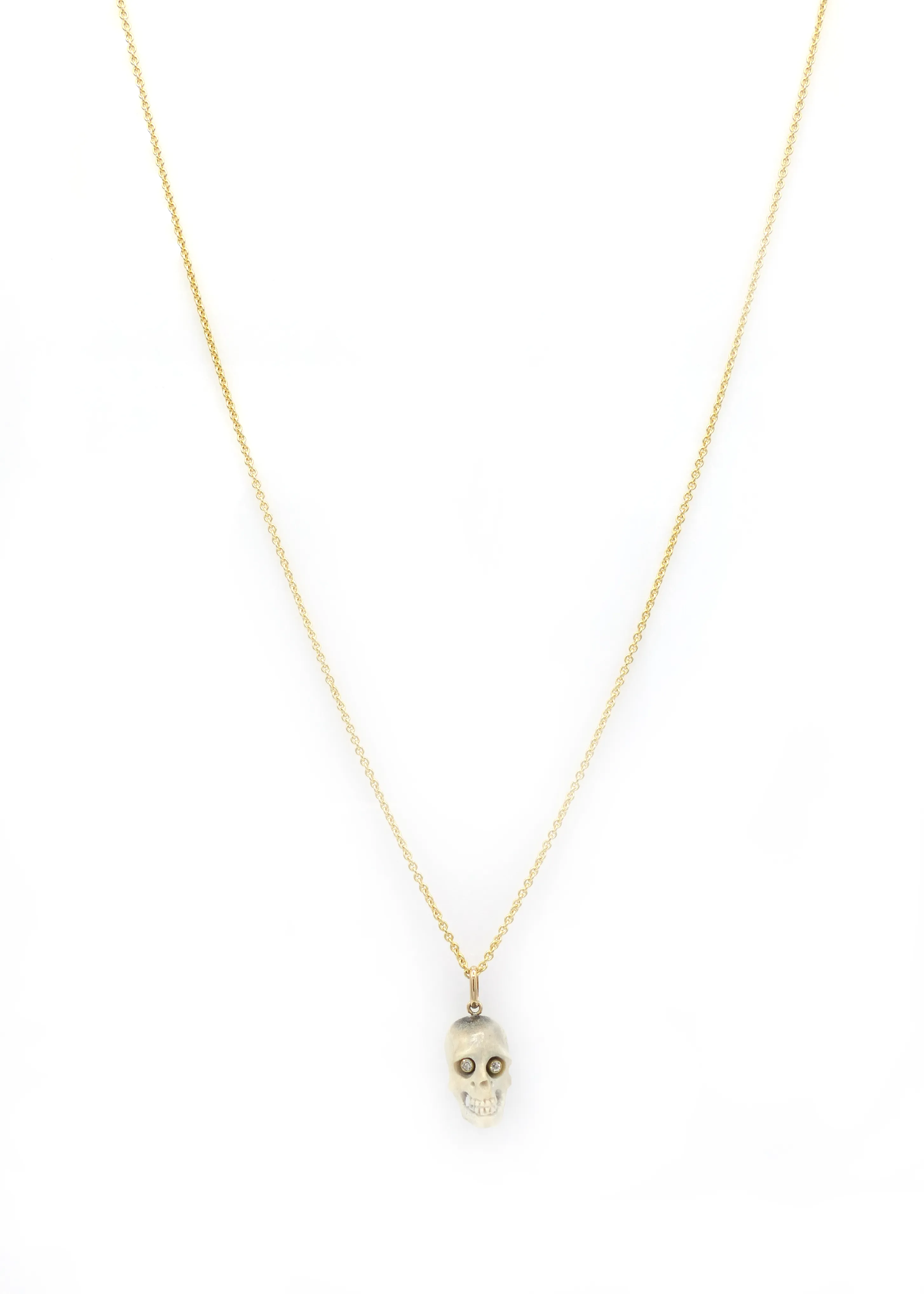 Vintage Charms Necklace in 14K Gold with Diamond Eye Skull Charm