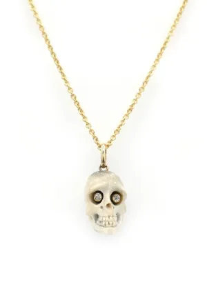 Vintage Charms Necklace in 14K Gold with Diamond Eye Skull Charm