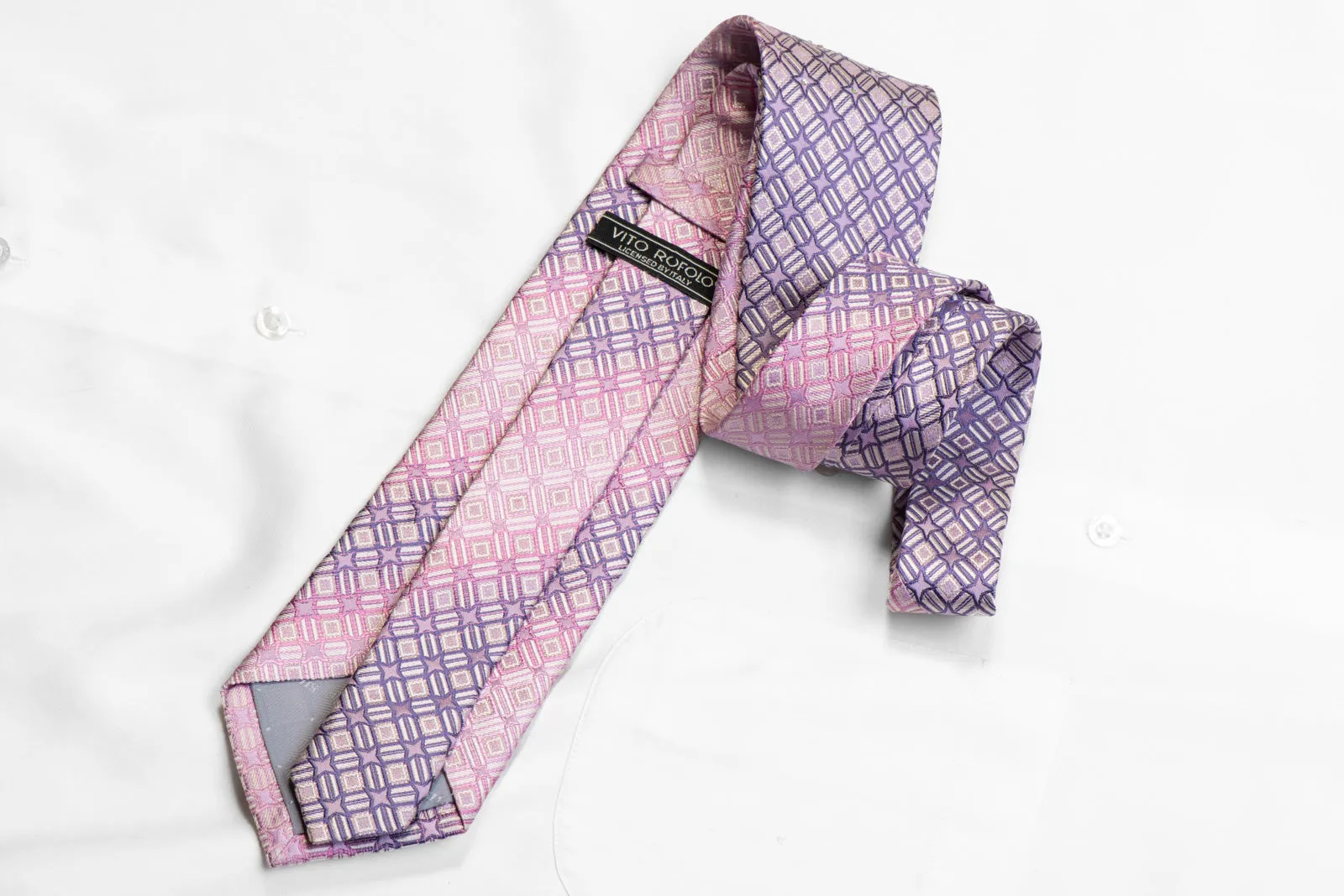 Vito Rufolo Silk Necktie Mauve geometric On Pink With Crystals & Sparkles