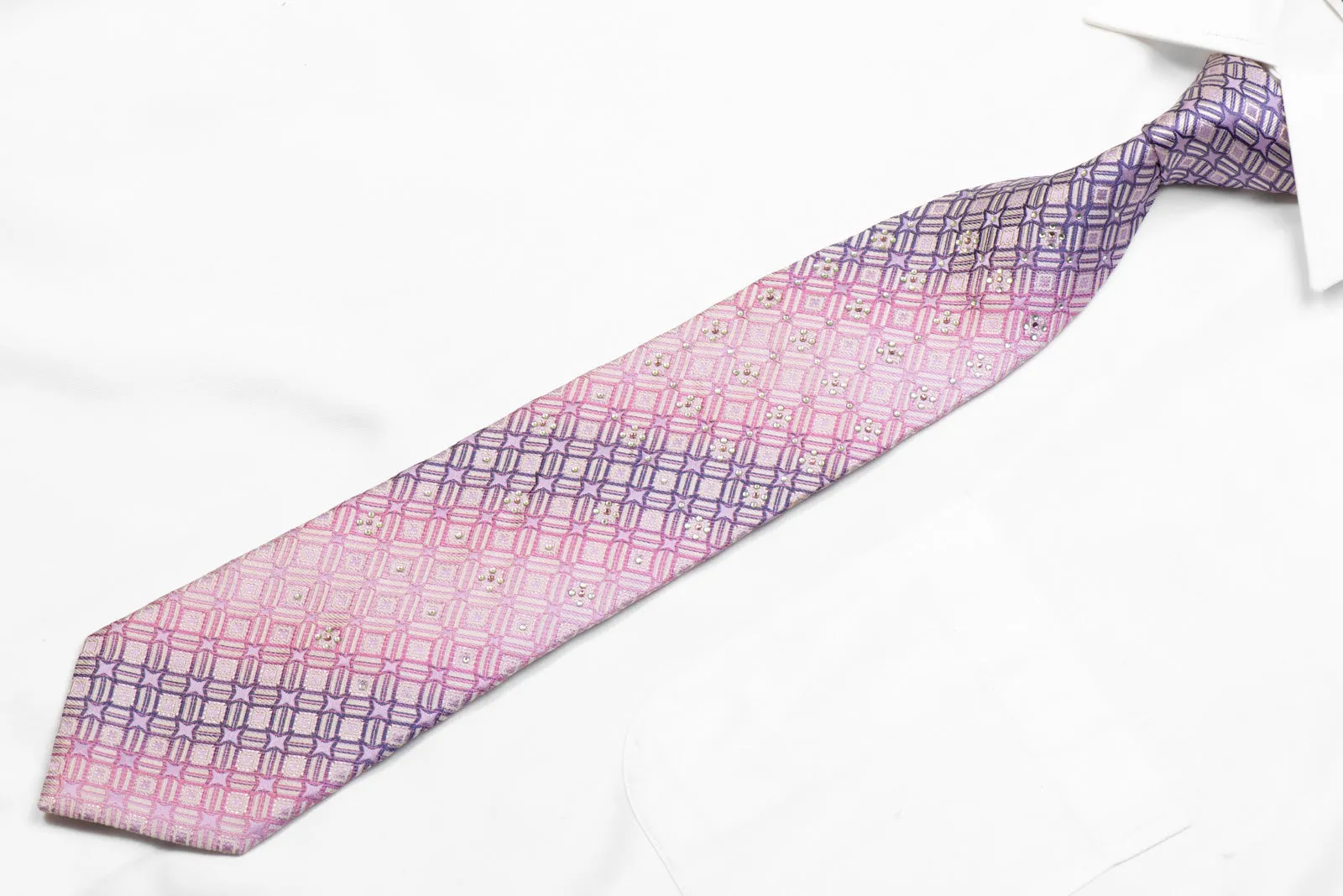 Vito Rufolo Silk Necktie Mauve geometric On Pink With Crystals & Sparkles