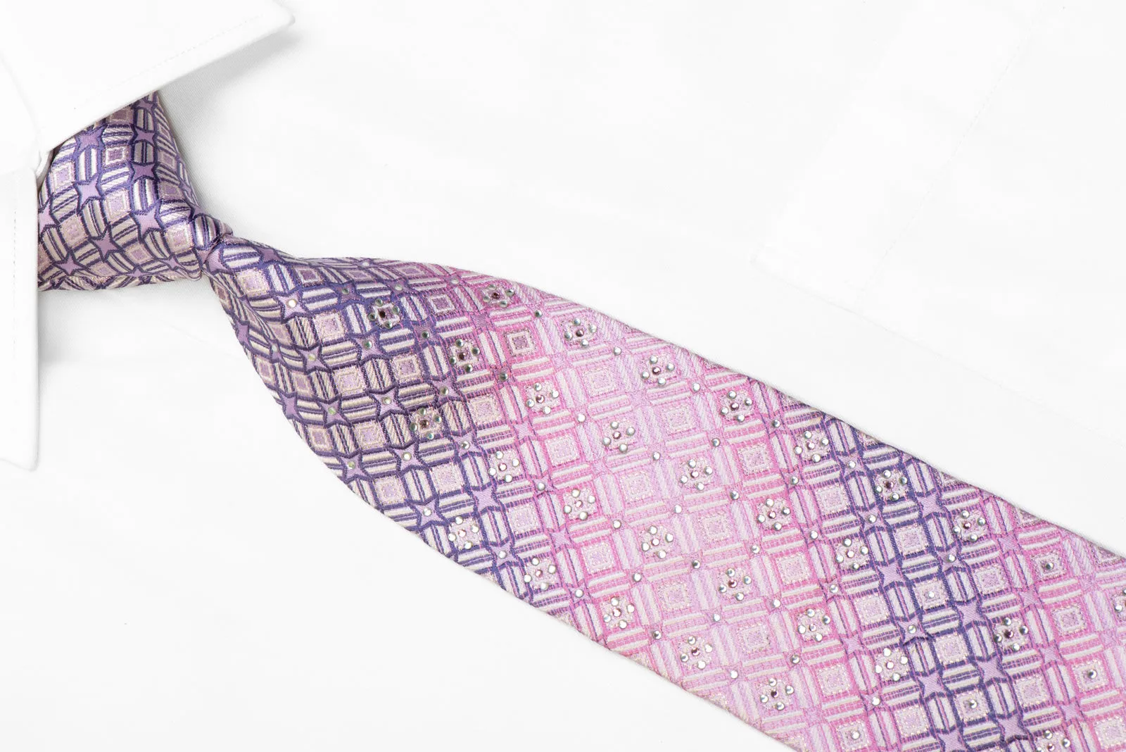 Vito Rufolo Silk Necktie Mauve geometric On Pink With Crystals & Sparkles