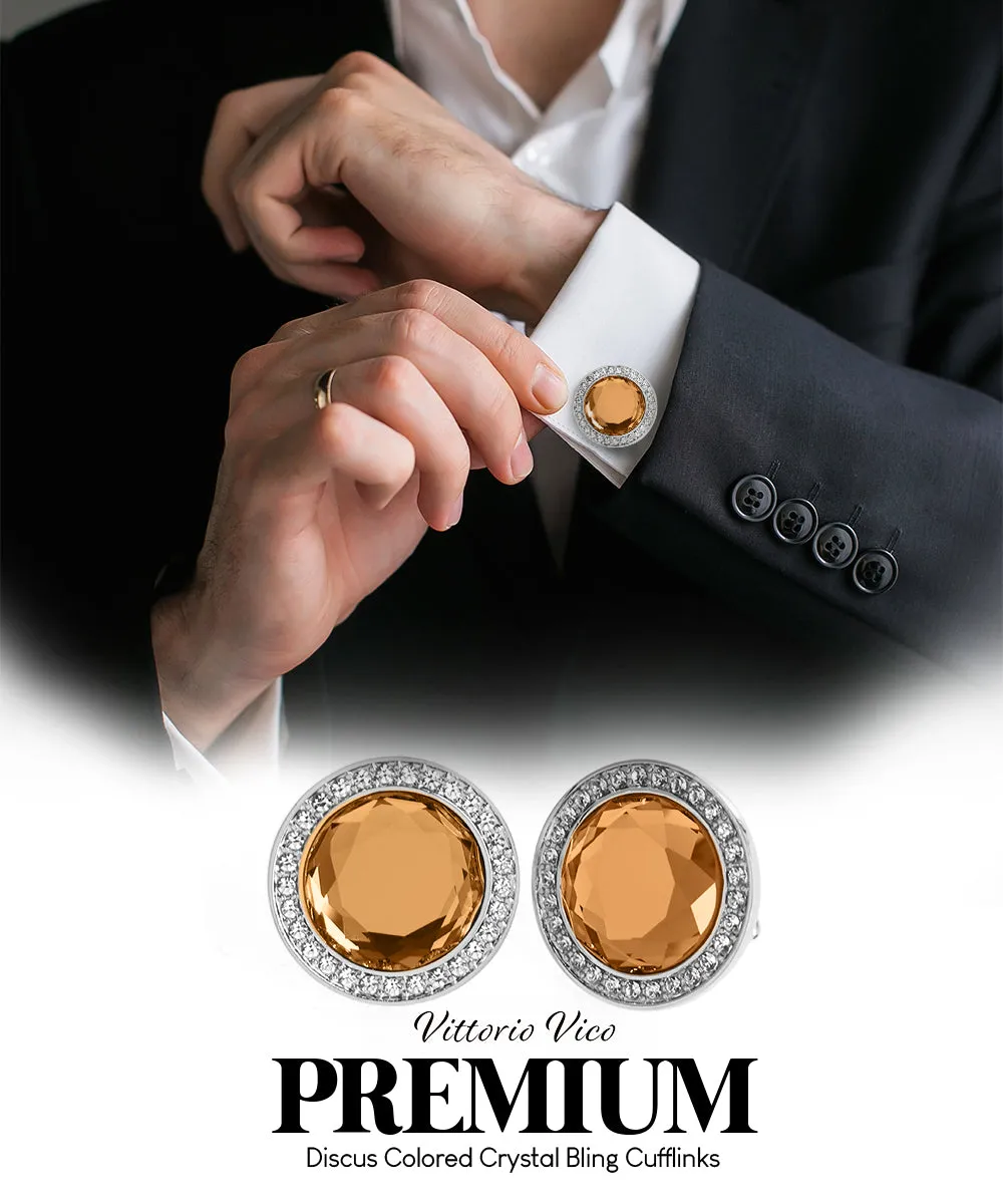 Vittorio Vico Discus Crystal Colorstone Bling Cufflinks: CL11XX Series