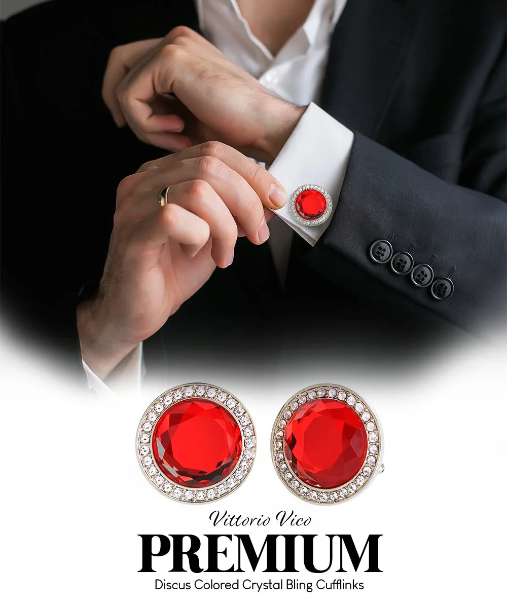 Vittorio Vico Discus Crystal Colorstone Bling Cufflinks: CL11XX Series