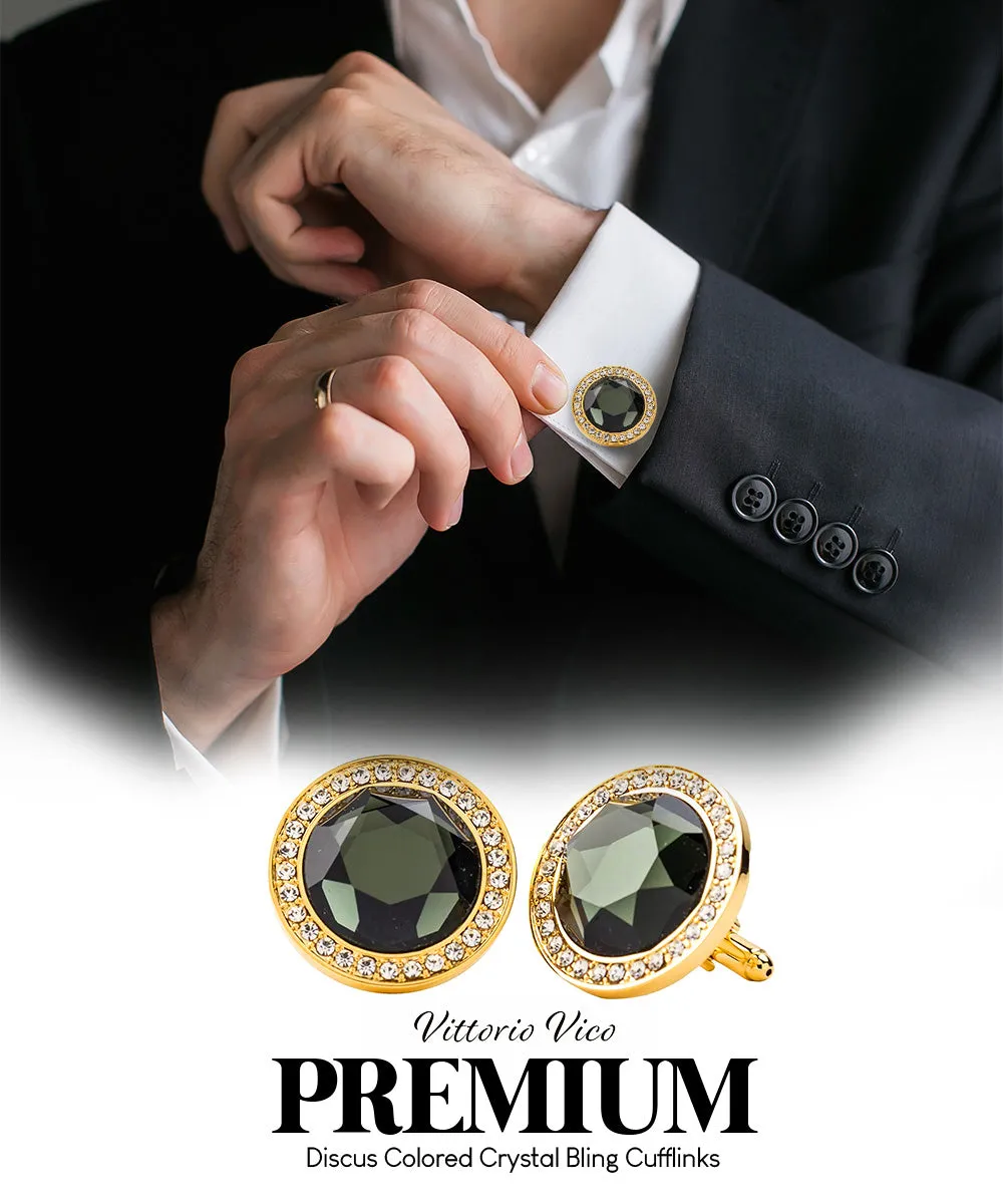 Vittorio Vico Discus Crystal Colorstone Bling Cufflinks: CL11XX Series